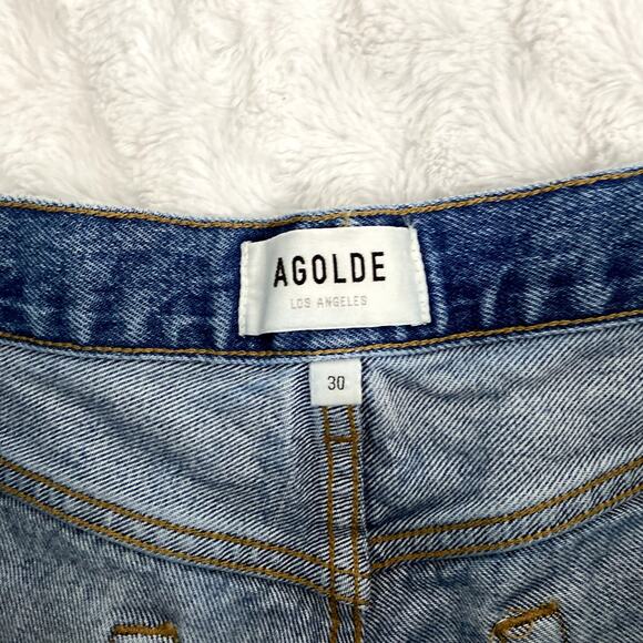 Agolde Blue Medium Wash Denim Grudge Parker Distressed Vintage Fit Shorts 30 - Picture 6 of 11